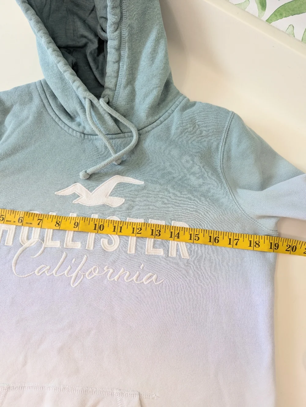 Hollister California Ombre Sage Green to White Logo Hoodie Small Y2K